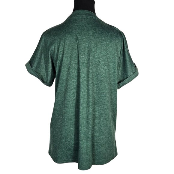 NWOT | Forest Green V-Neck Henley Roll Tab Short Sleeve Top | Small - Picture 2 of 6